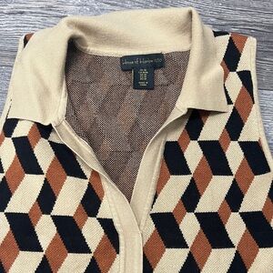 House of Harlow 1960 Men’s Geometric Zip-Up Polo Sweater - Beige/Tan/Black